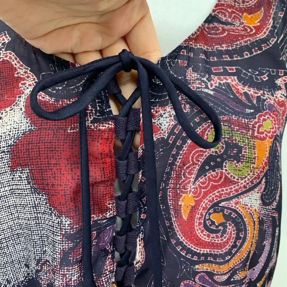 Free People Falling For Georgette Dress Womens Extra Small Smocked Paisley Lined